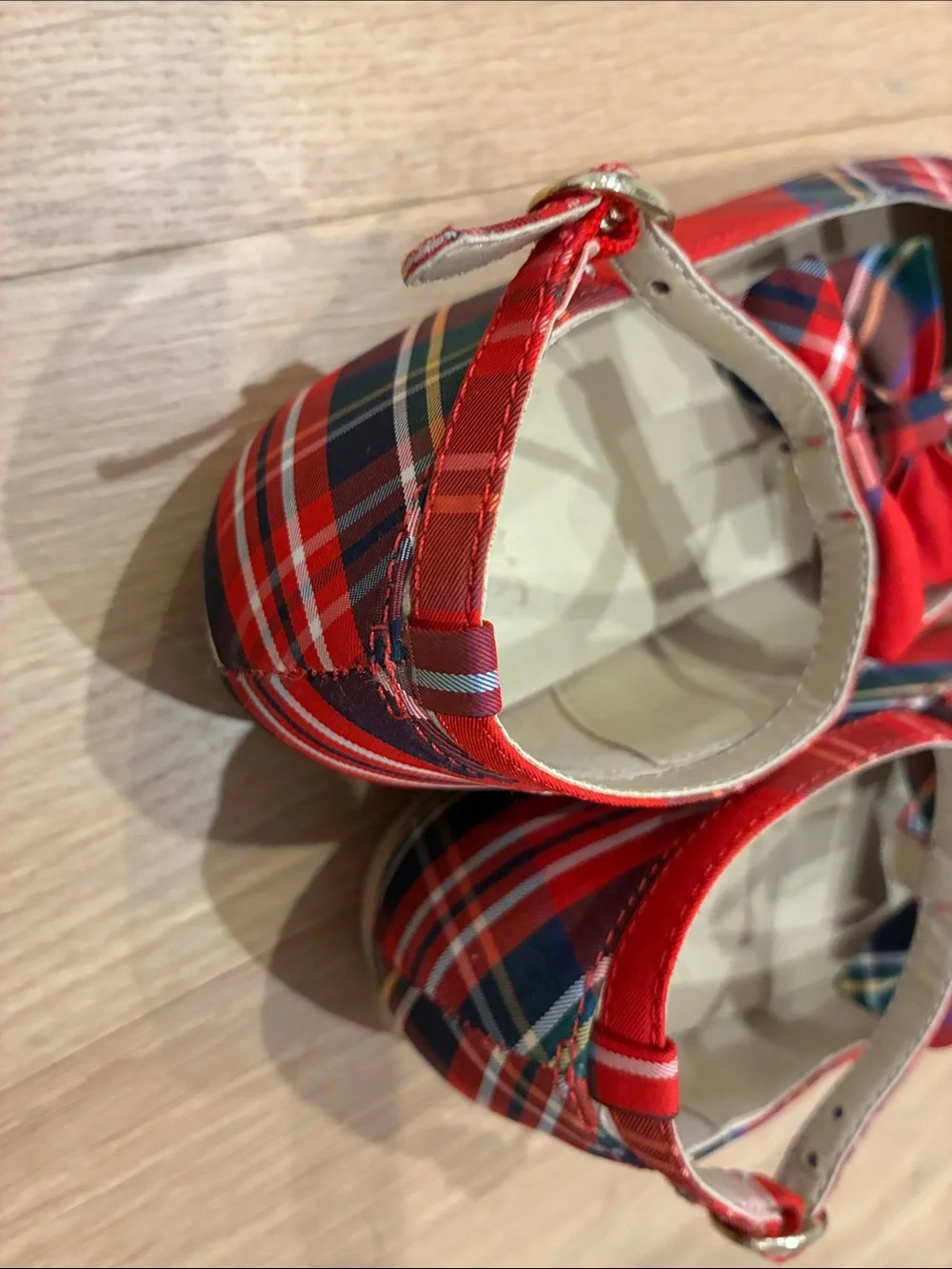 Janie and Jack girls Red Plaid Bow Strap Flats Christmas, holiday